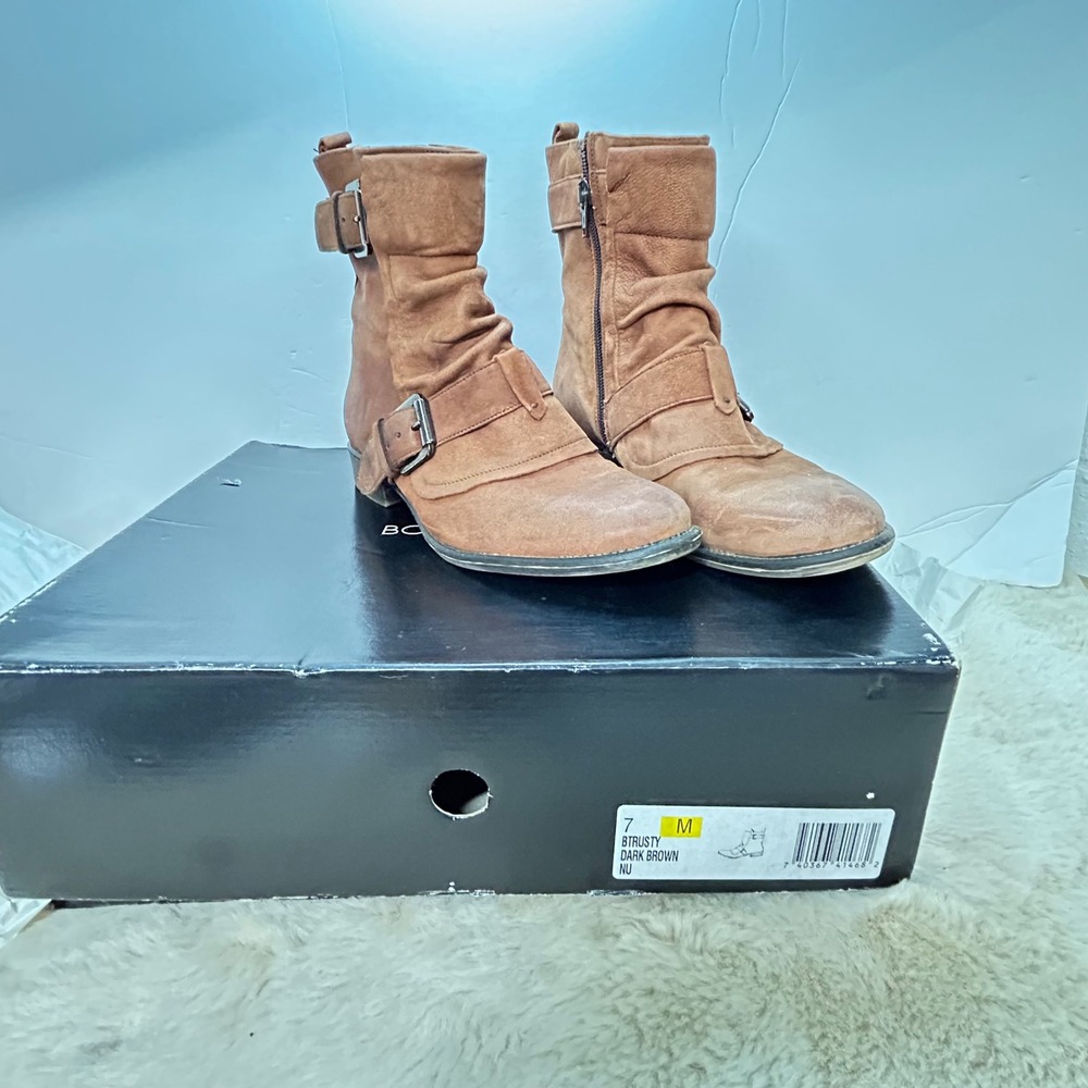 Boutique 9 Leather Ankle Boots Women's Size‎ 7M Brown Buckle Detail Zipper